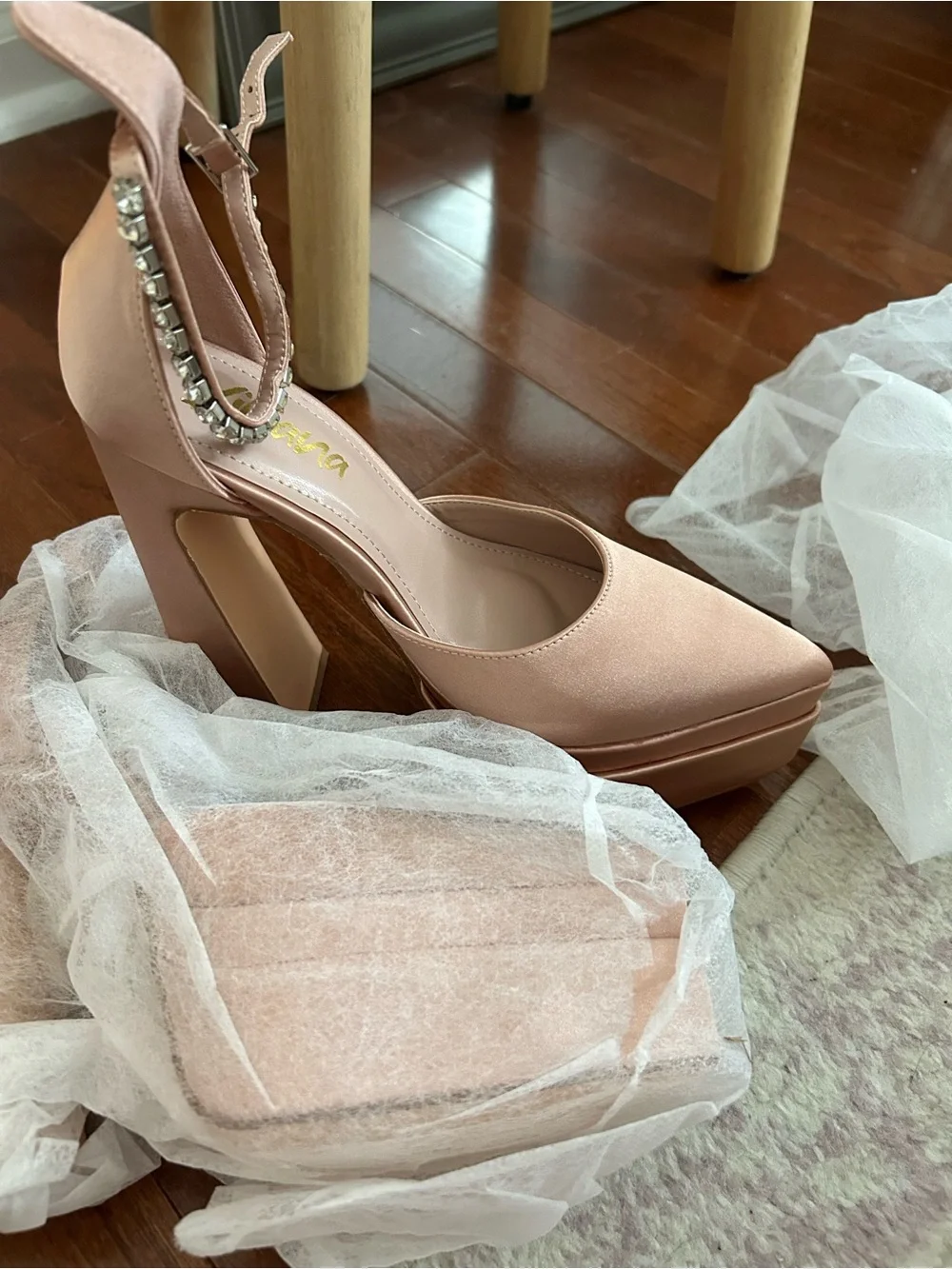 Liliana Blush Pink Jeweled Ankle-Strap Platform Pumps